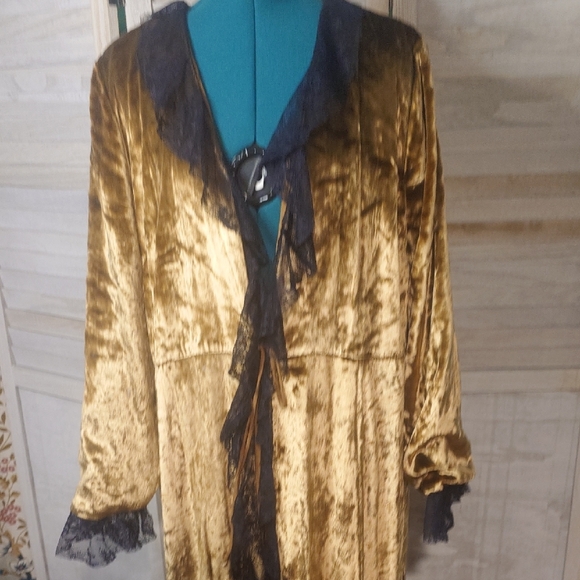 Free People Raveena Gold Velvet Duster Jacket Medium - Picture 7 of 9